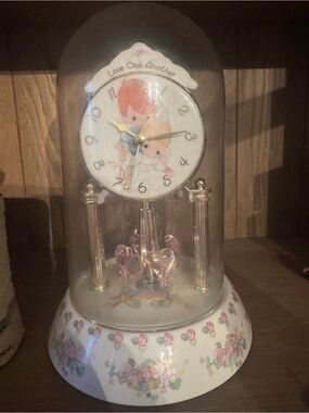 Precious Moments White and Pink Dome Anniversary Clock